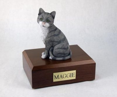 Grey White Cat Figurine Urn PetsToRemember.com