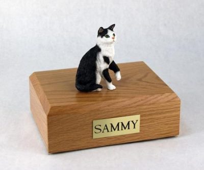 Black White Tabby Cat Figurine Urn PetsToRemember.com